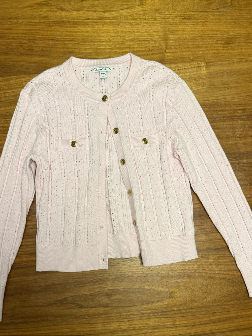 Crewcuts Girls Light Pink Pointelle Knit Cardigan Sweater - Size M (8-9)
